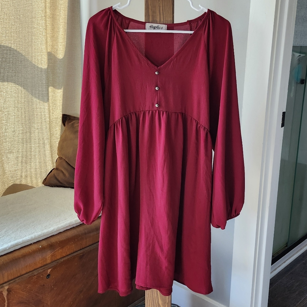 Haptics Oversized Burgundy Long Sleeve Dress, Size M